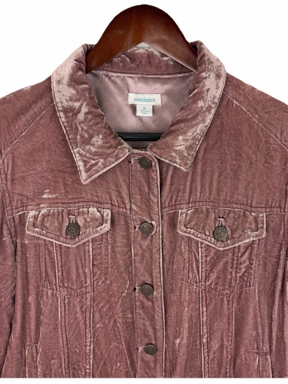 Sundance | Wren Mauve Pink Velvet Crop Button Trucker Jacket - Picture 2 of 8